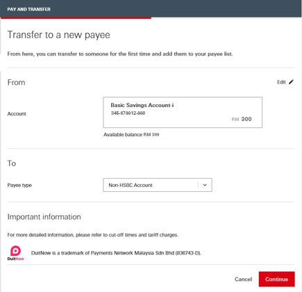 select payee type interface